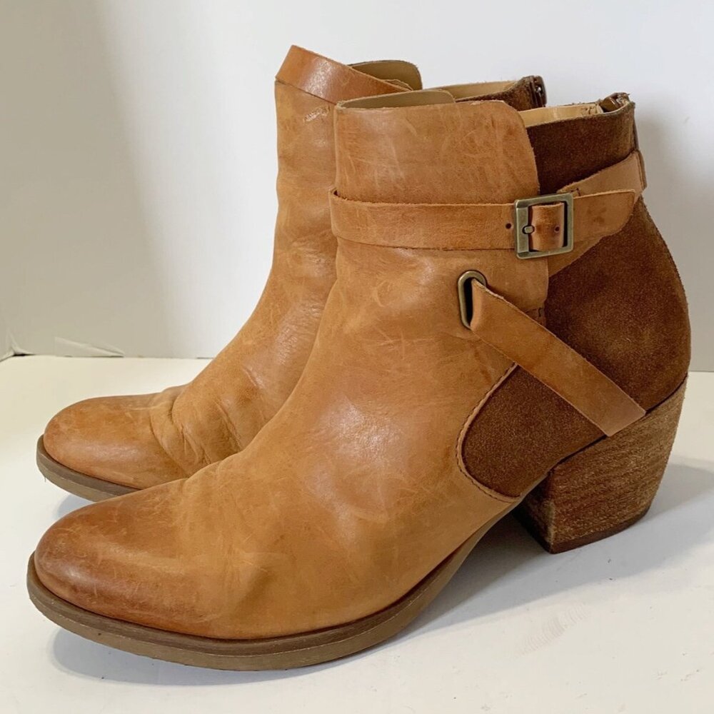 Kork-Ease Women Rohit Boho Western Buckle Strap Ankle Boot 6.5 Tan Leather